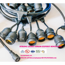 Weatherproof Outdoor String Lights - UL Listed - 15 Hanging Sockets - Perfect Patio Lights - Black - 16 11S14 Incandescent ST